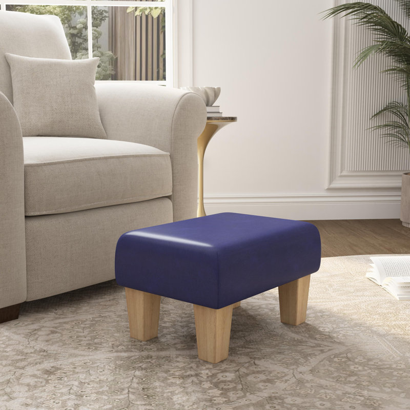 Acierno Natural Wood Contemporary Leg - Faux Leather, Blueberry Blue, Natural