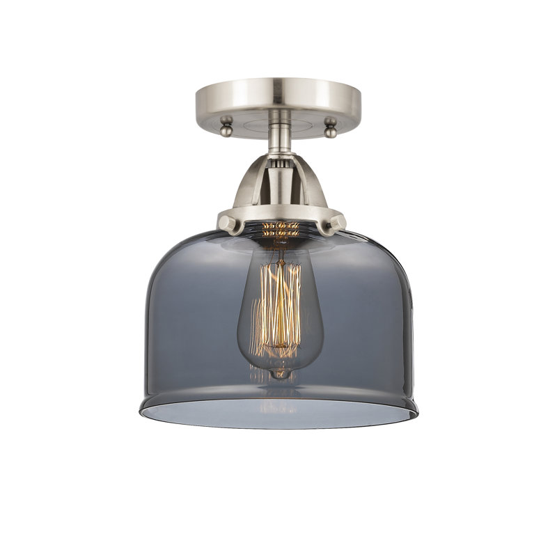 Plafonnier semi-encastré en verre, Nickel satiné brossé, H 9,25 po x l 8 po x P 8 po, Plaqué couleur fumée