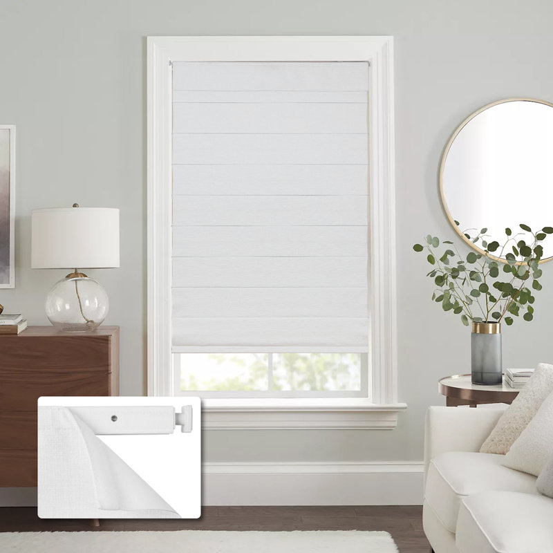  No Drill Cordless Blackout Roman Shade, White, 35''W x 64''L