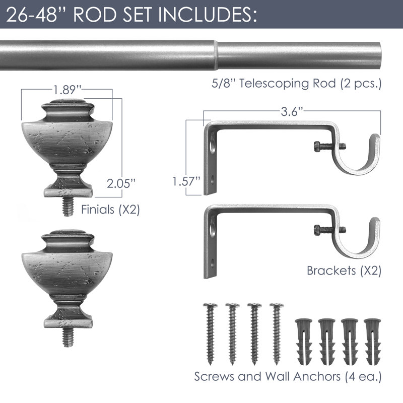 Tringle à rideaux simple réglable en métal LaJuante, 26 po à 48 po de largeur , Bronze huilé
