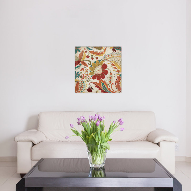 Boho Paisley Spice II, impression sur toile tendue, H 12 po x l 12 po x P 1,5 po, Pas de tapis, Toile tendue