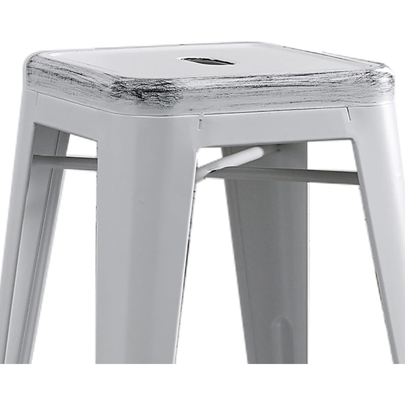 24" Backless Distressed White Metal Bar Stools - Industrial, Rustic, Vintage, Counter Height | Gift Idea, White