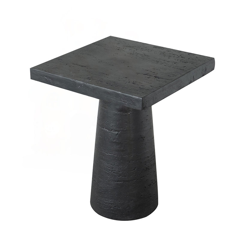 Square Pedestal Side Table in Black Finish
