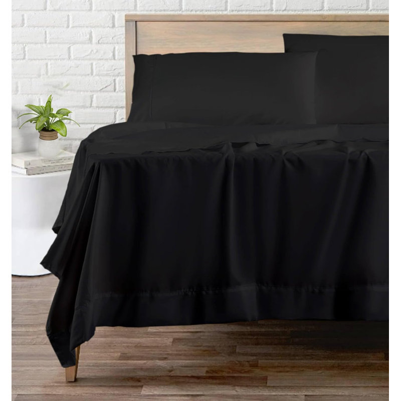 Soft  Microfiber Sheet Set, Black, Queen Sheet Set + 1 Fitted Sheet + 2 Pillowcases