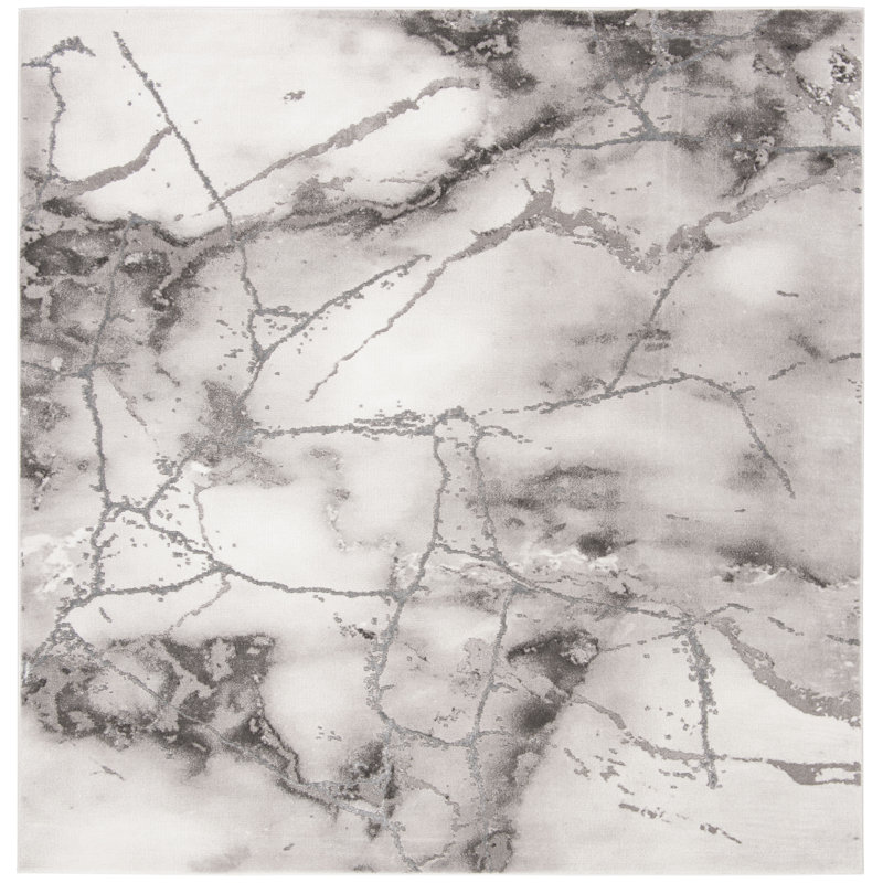 Tapis gris et argent à motif abstrait Swindle, Carré 6 pi 7 po