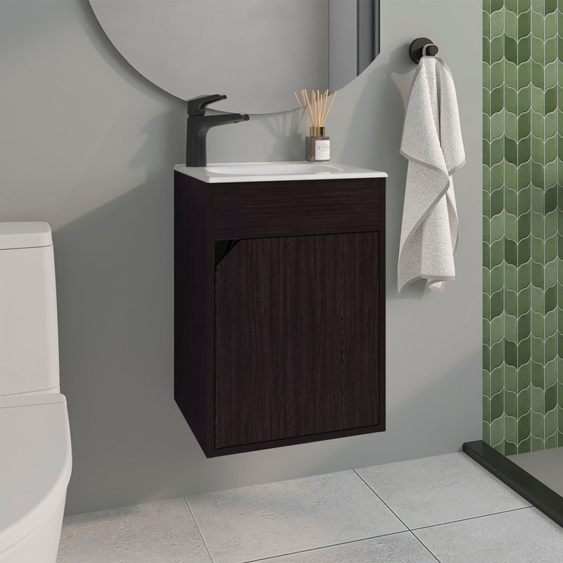 Meuble-lavabo de salle de bain avec lavabo, 1 porte, wengé noir, Noir