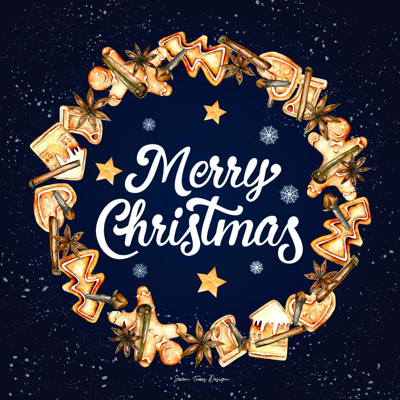 «Gingerbread Merry Christmas Wreath» par Seven Trees Design - impression sur toile tendue, L 12 po x H 12 po