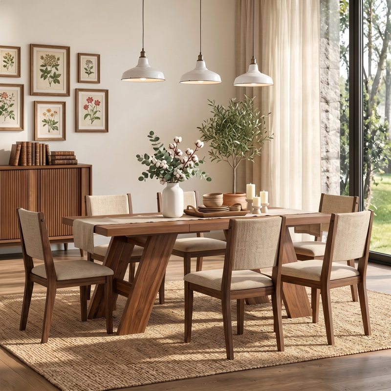 Table de salle à manger 71 "rectangulaire moderne avec pieds en A et finition grain de bois pour 6 personnes, Walnut