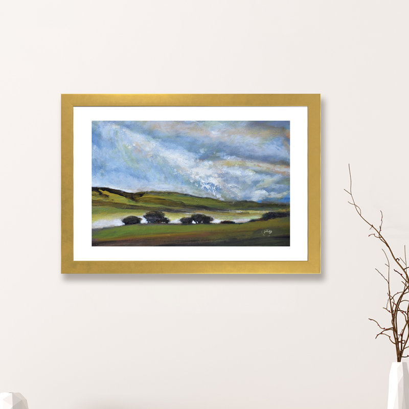 « light on green hills » par la-touche decker, reproduction d’art, H 16 po x l 24 po x P 1 po, Papier encadré doré