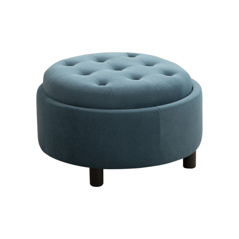 29.33"W Upholstered Round Ottoman, Blue