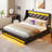 Bed Frame with LED Lights,Upholstered Wingback Storage Bed with Built-in Outlets & 4 Drawers-966201854-966201852
