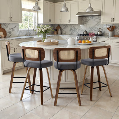 Adianey Swivel Upholstered Rattan Back Counter & Bar Stool