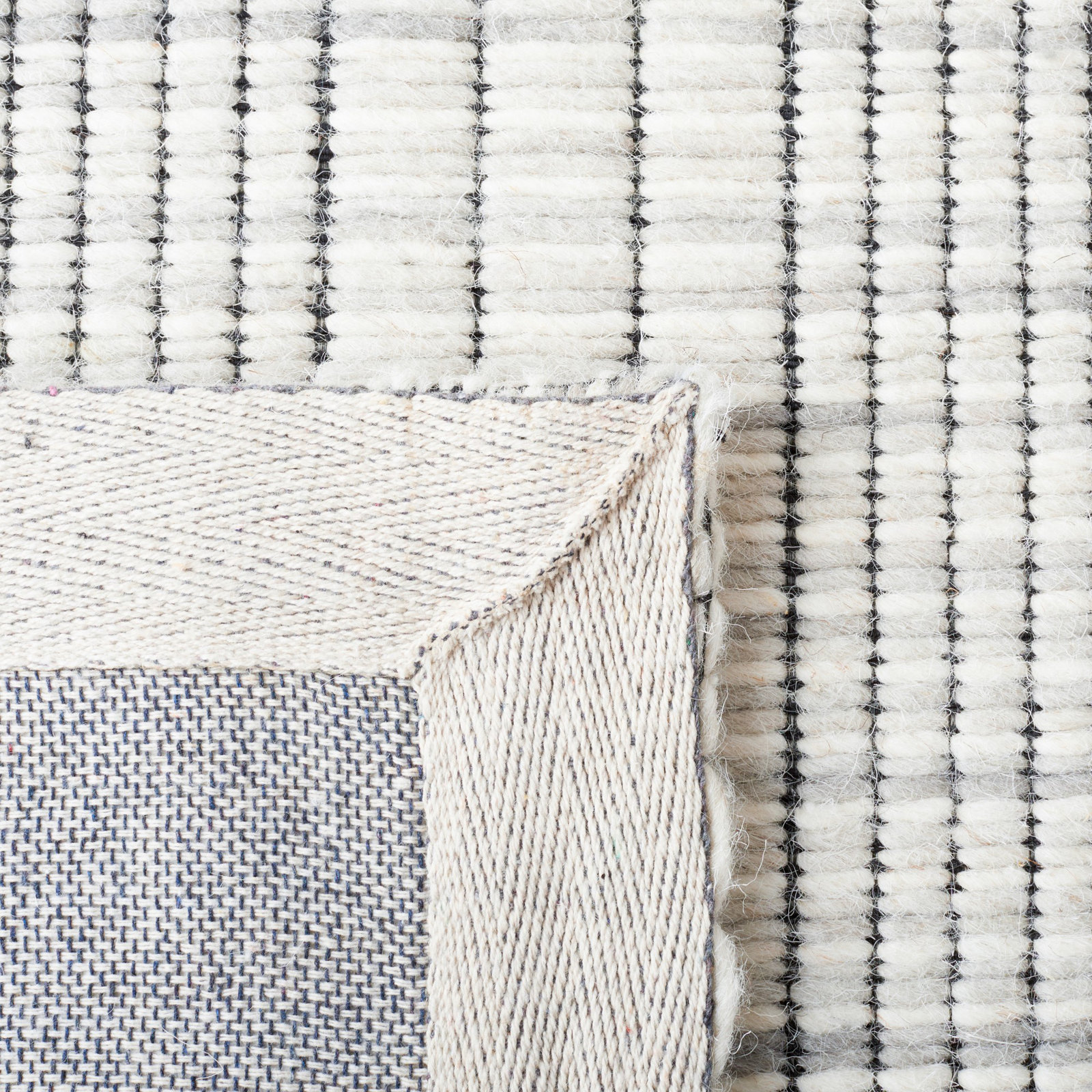 Hoxton Gray Beige Hand-Woven Striped Wool Rug, Rectangle 3' x 5'