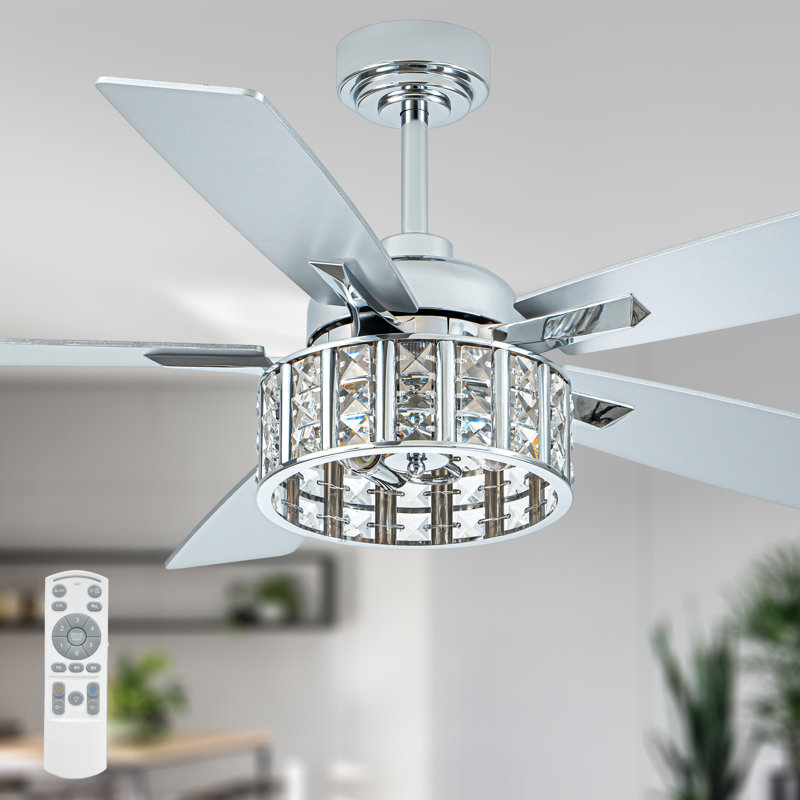 52" Crystal Ceiling Fan with Light Kit and Remote, Reversible DC Motor Glam Ceiling Fan