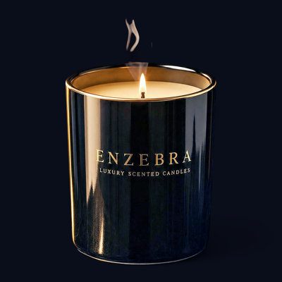 EnZebra Artisan Hand-Poured in the USA Candle - Field Apothecary (Herbal & Fresh) in High Gloss Black Glass Tumbler, 12 oz