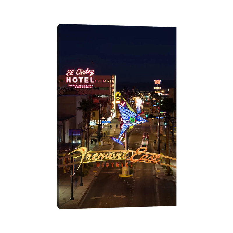 Neon Casino Signs Lit Up At Dusk, El Cortez, Fremont Street, The Strip, Las Vegas, Nevada, USA - Wrapped Canvas Print