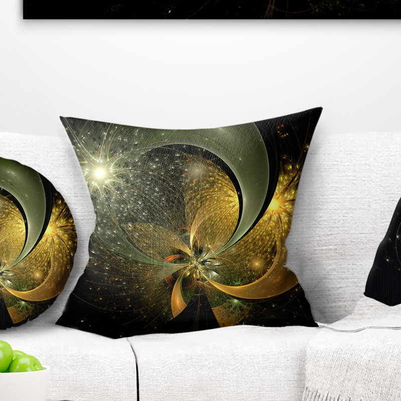 Coussin à imprimé floral fleur d'or et étoile argentée, 18 po x 18 po, Coussin décoratif