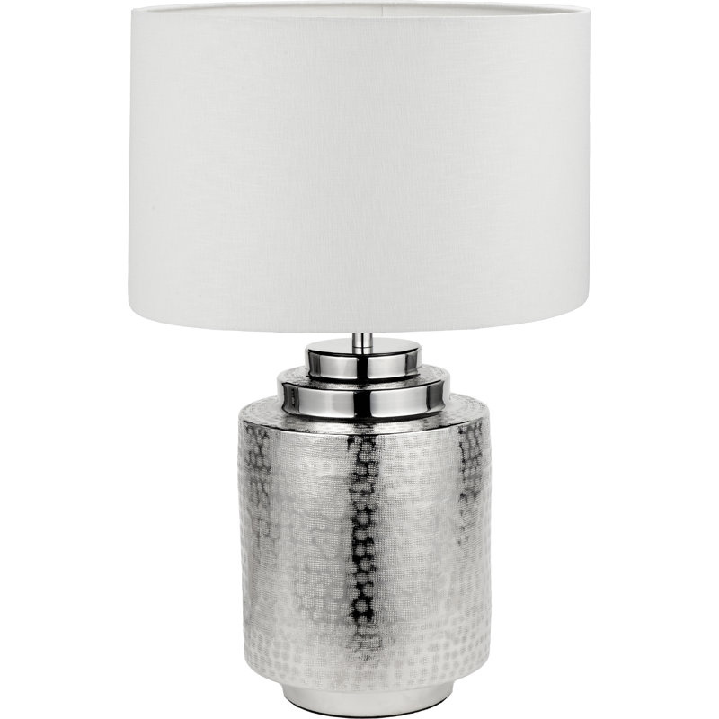 Metal Table Lamp, 26.38" H x 15.75" W x 15.75" D, White, Silver
