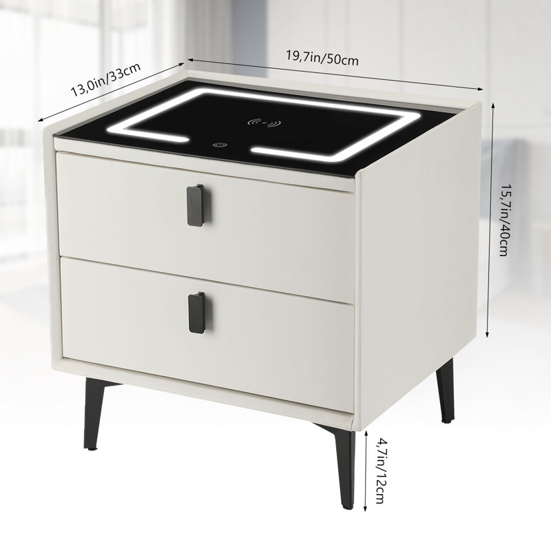 Darrious 45cm W Manufactured Wood Bedside Table, White
