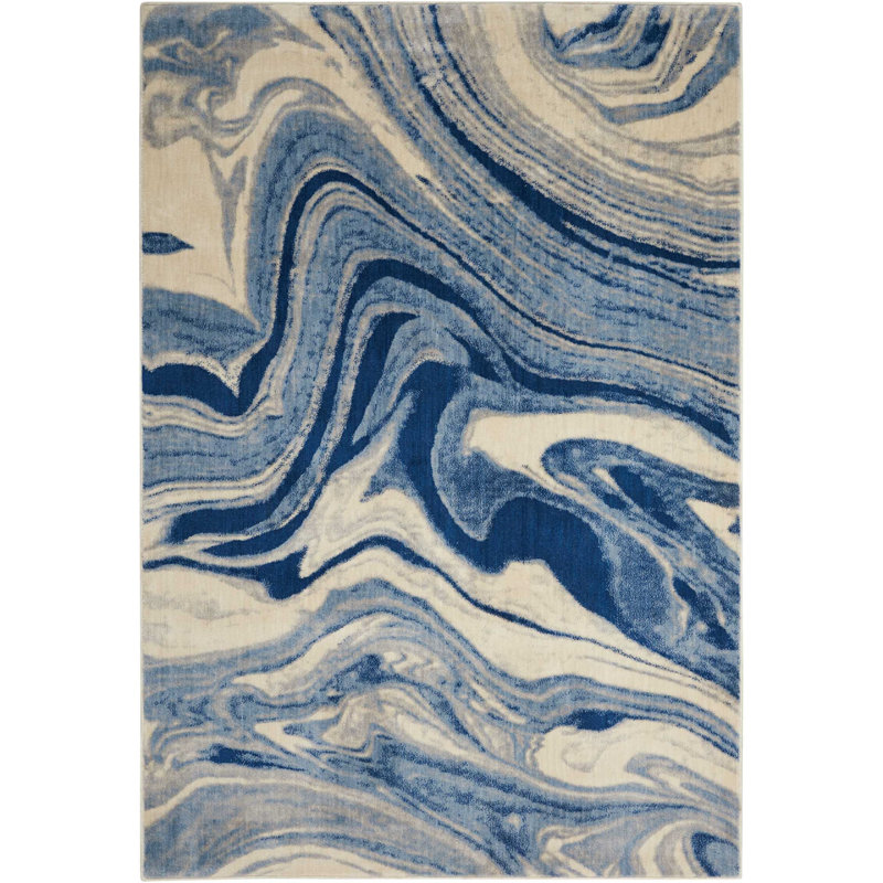 Ruari Abstract Blue Area Rug, Rectangle 5'3" x 7'5"