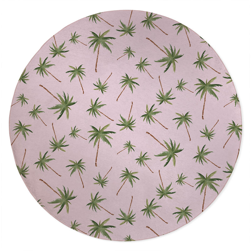 Summer Palms Outdoor Rug, Round 5'