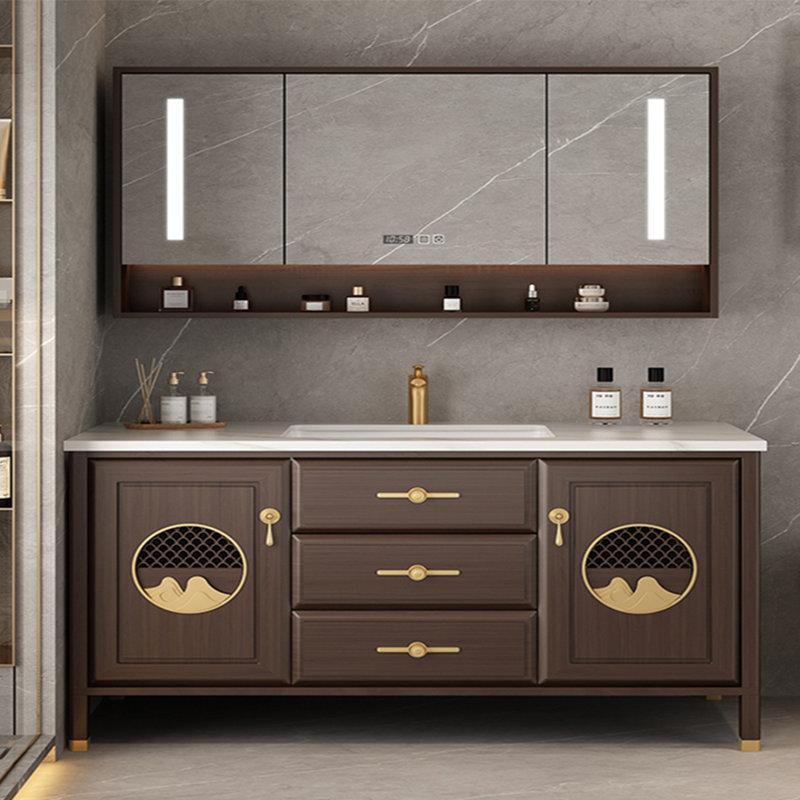 Chinese style retro bathroom cabinet., 31.5" H x 70.87" W x 19.69" D