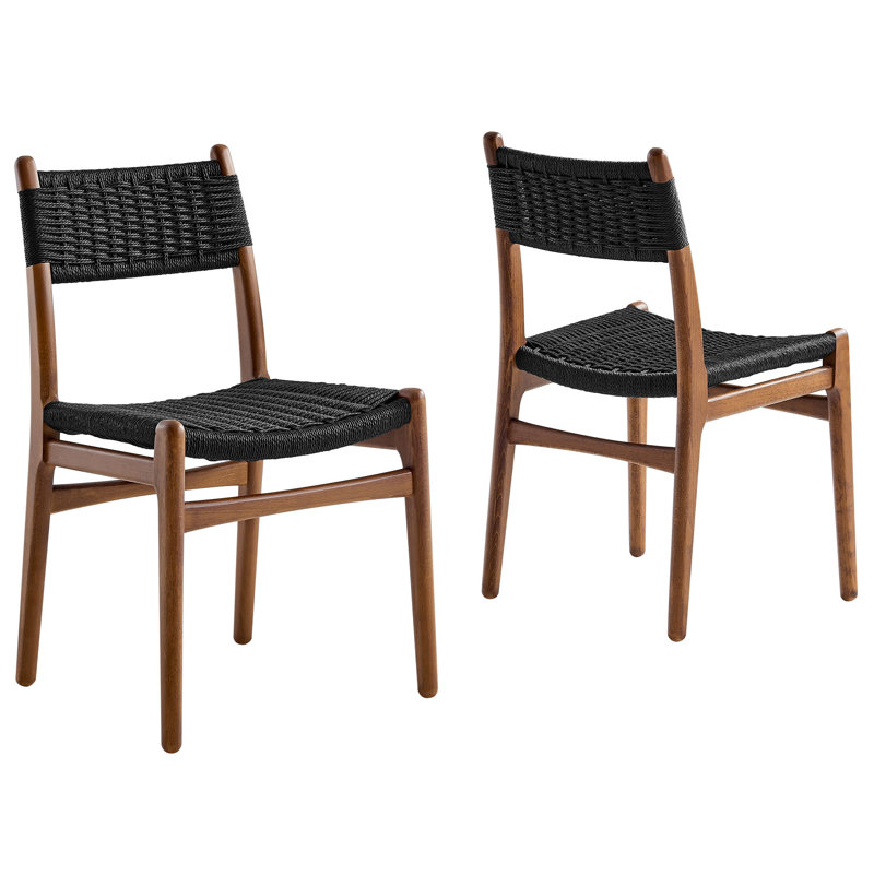 Ensemble de 2 chaises d'appoint en corde et bois Wynn, Noyer / noir