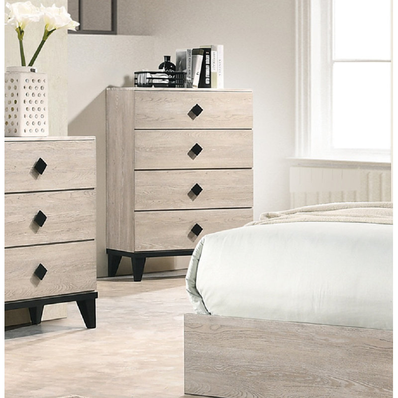 Commode en bois avec 5 tiroirs gris, Blanc