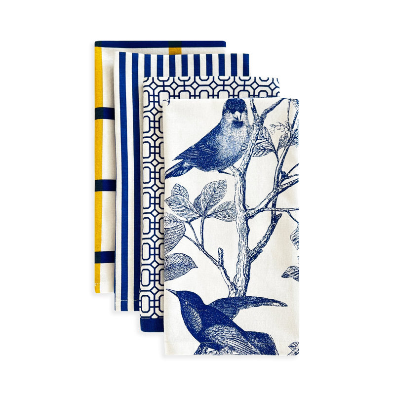 Blue and Yellow Plaid Cotton Dinner Napkins Set of 4