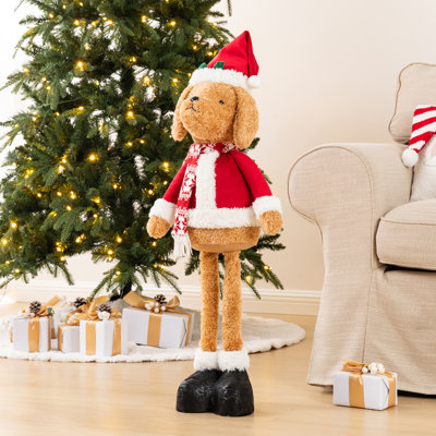33"/17"H Telescoped Fabric Christma Dog Standing Décor
