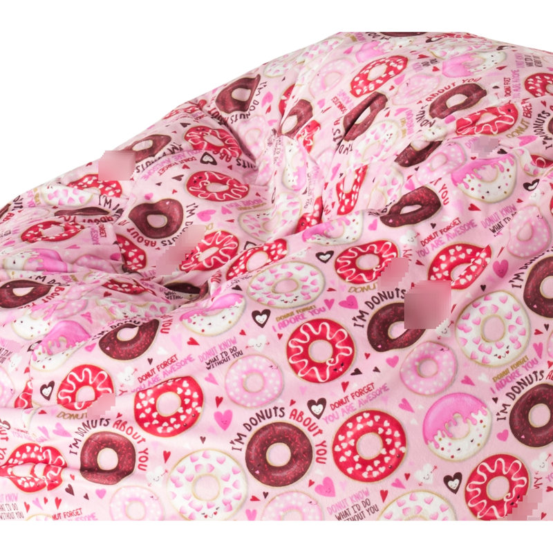 Fauteuil à billes arrondi à motif de beignet rose de 3 pieds avec rembourrage en mousse et housse à fermeture à glissière amovible