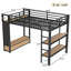 Structure de lit double pleine grandeur avec garde-robe, lit mezzanine en métal avec tablettes de rangement et panneau perforé-564367947