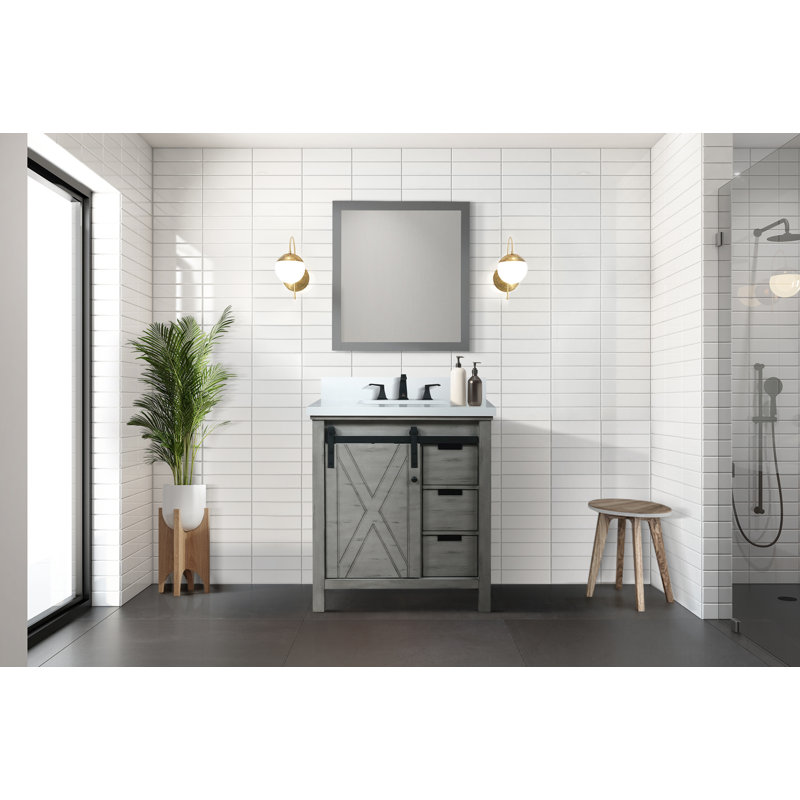 Marsyas 30-Inch Ash Grey Birch Bathroom Vanity with White Ceramic Sink