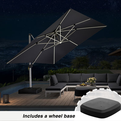 144'' Double Top Solar Powered LED Lighted Square Cantilever Umbrella With Wheeled Base,Grey