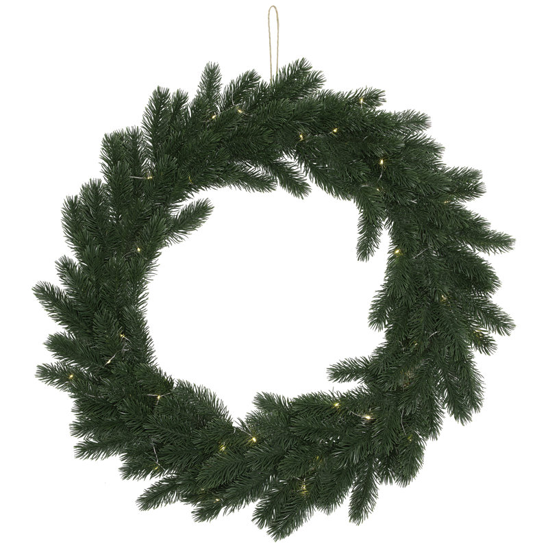 Pre-Lit Battery Operated Lush Pine Artificial Christmas Wreath - 24" - Clear Lights