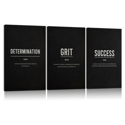 3Pcs Motivational Canvas Wall Art Black White Inspirational Poster Print Entrepreneur Quotes DETERMINATION GRIT SUCCESS Picture Artwork Wall Decor For Modern Office Gym Bedroom 12X16in Framed