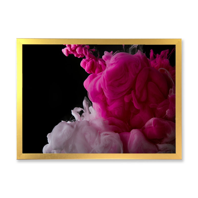 Peinture abstraite éclaboussure rose - œuvre d'art moderne sur toile, Cadre doré, H 16 po x l 32 po x P 1 po
