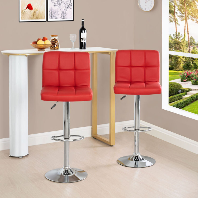 Swivel and Height Adjustable Leather Barstools, Red