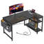 Bureau d'ordinateur en bois manufacturé en L Ciupan avec prise de courant-974792818-974792816