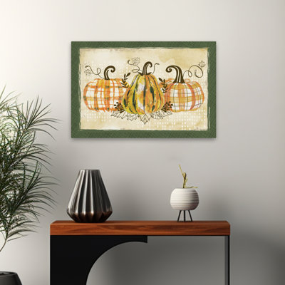 Three Plaid Pumpkins - Contemporary Pumpkins Fall Decor Autumn Plaid Art