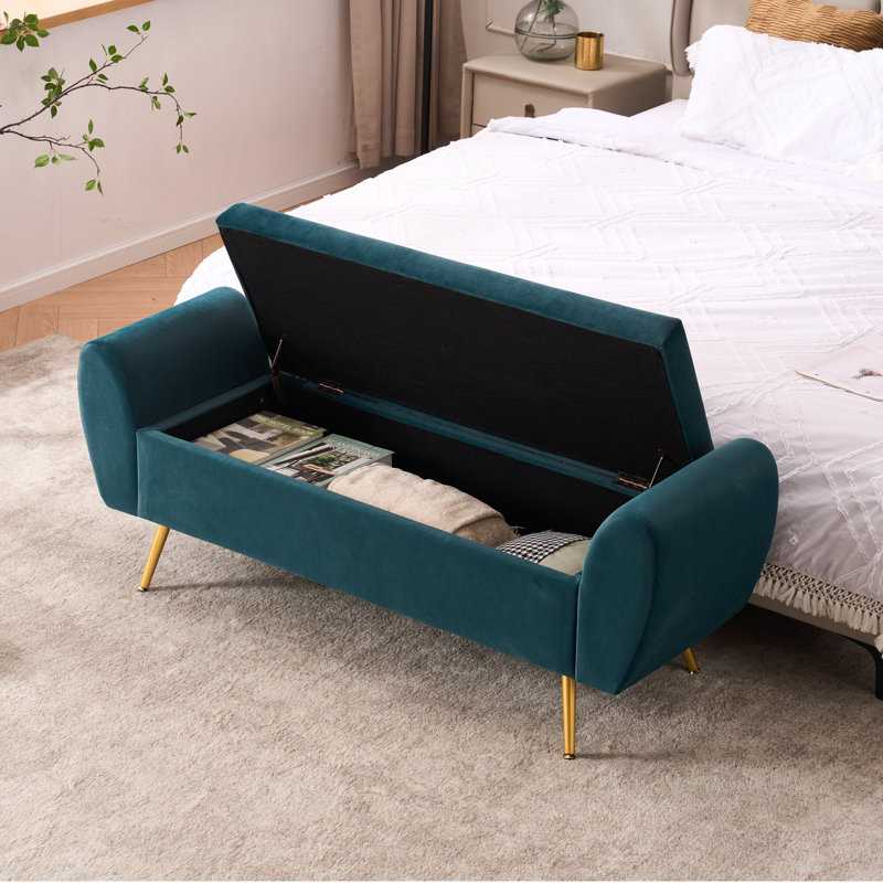 Repose-pieds avec banc de rangement 55 po Elianna, Velours sarcelle