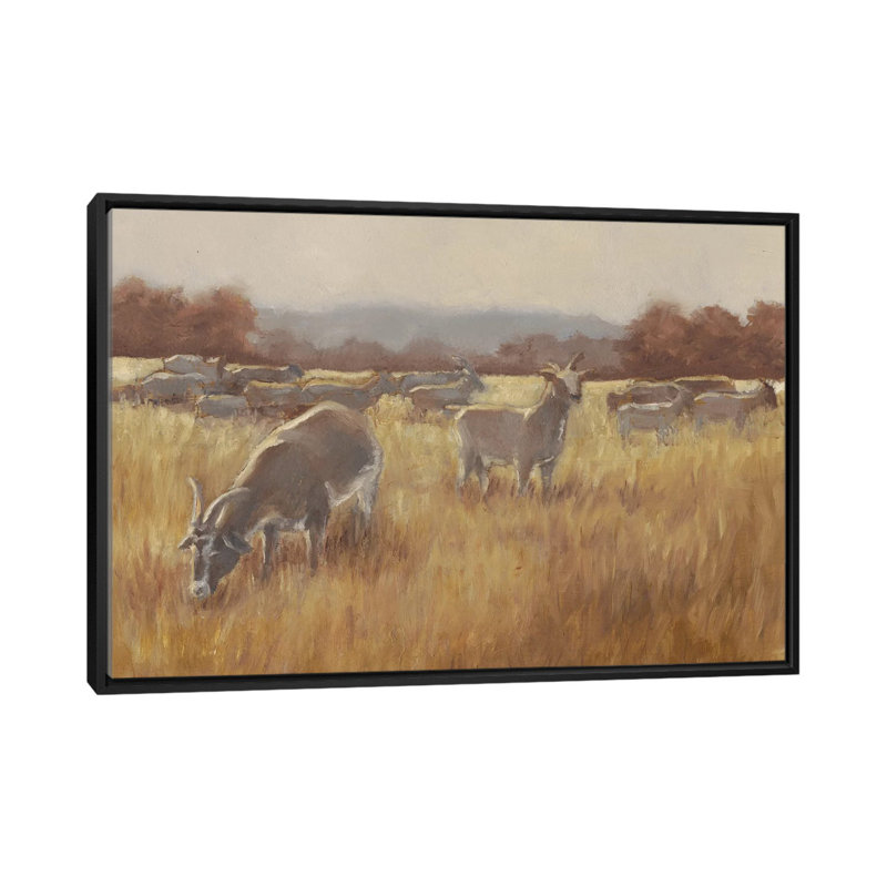 Reproduction d’art, "pâturage chèvres II" par Ethan Harper, Pas de tapis, H 18 po x l 26 po x P 1,5 po, Toile avec cadre noir