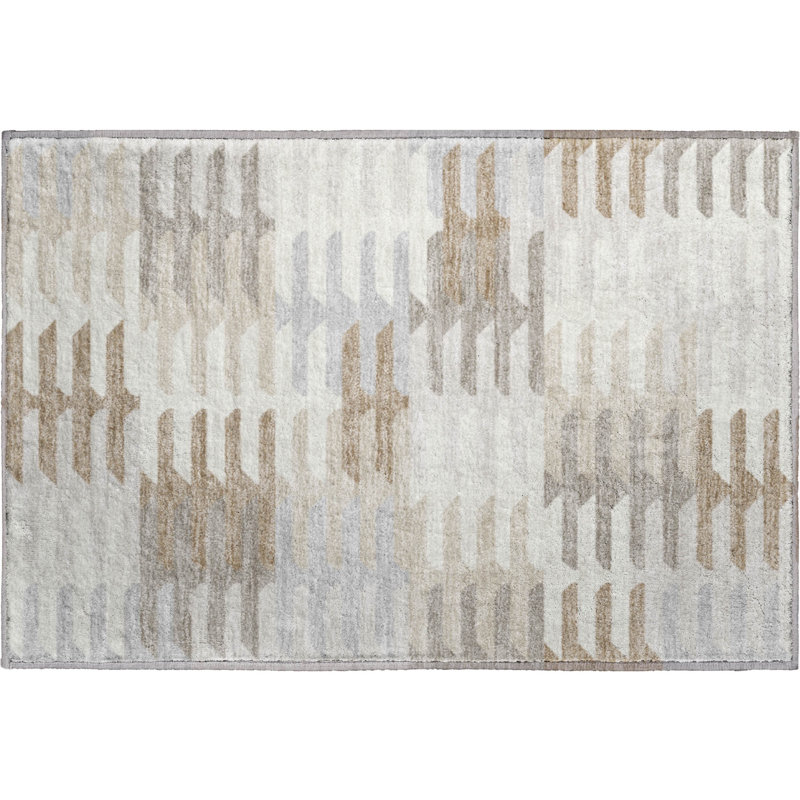 Premium Machine Washable Mayfield AMF2328 Geometric Rug, 1'8" x 2'6", Ivory