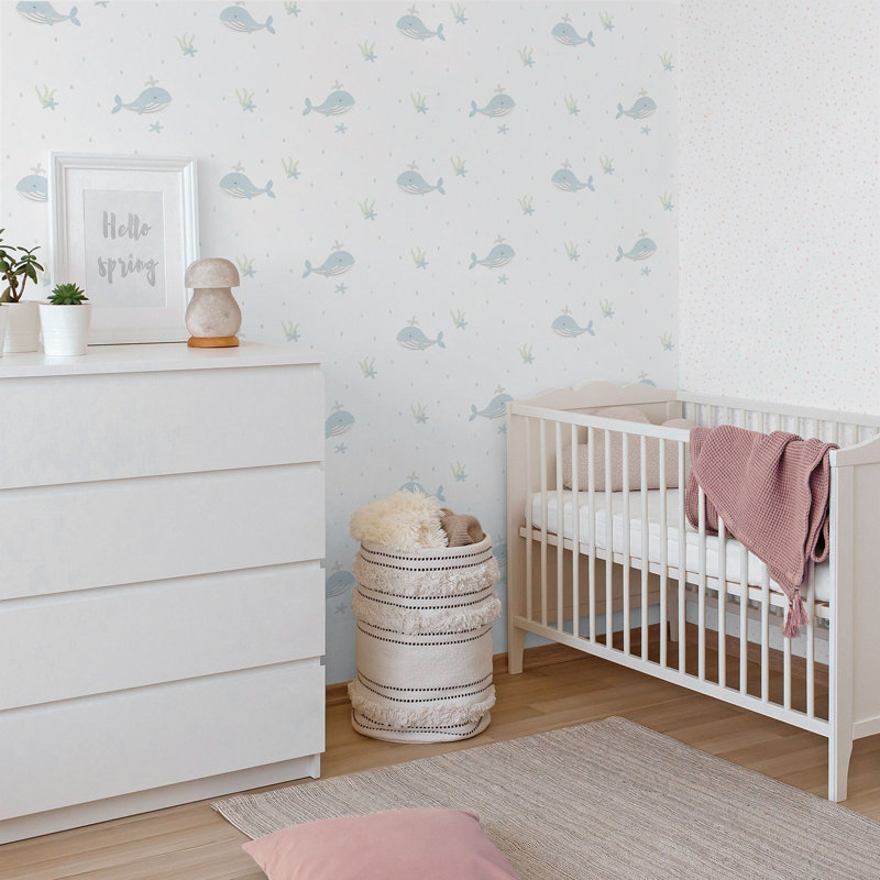 Bambino Collection Little Whales Wallpaper Roll, Blue