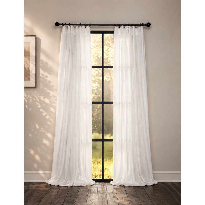 Panneau de rideau simple semi-diaphane avec passe-tringle audra Belarmina, 54 po x 84 po, Blanc