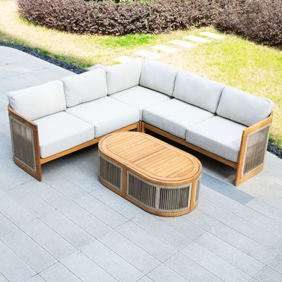Ensemble de conversation modulaire pour 5 personnes avec coussins et table basse Acacia