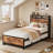 Twin Daybed with Pop-Up Trundle & Storage Headboard with Built-In Charging Station, Brown