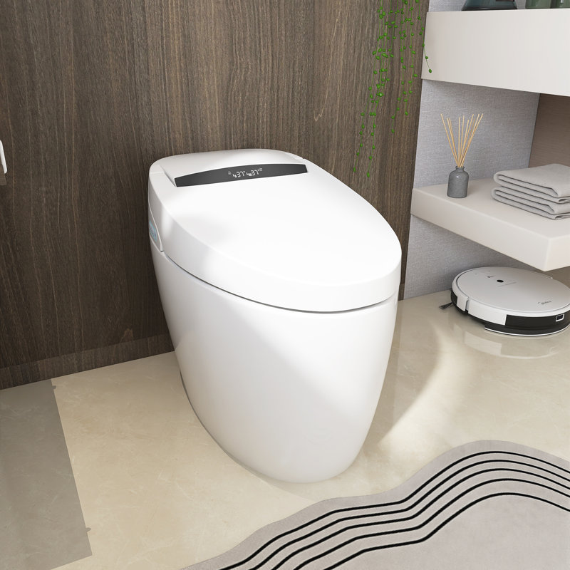 Toilette intelligente avec siège chauffant à fermeture silencieuse, coup de pied / hors siège / occultant / chasse à distance, toilette allongée avec bidet sans réservoir, veilleuse douce, télécommande