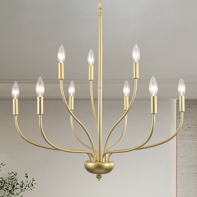 Lustre de style bougie classique / traditionnel à 2 niveaux à 2 lumières à intensité variable Sebron, Doré, 9 lumières