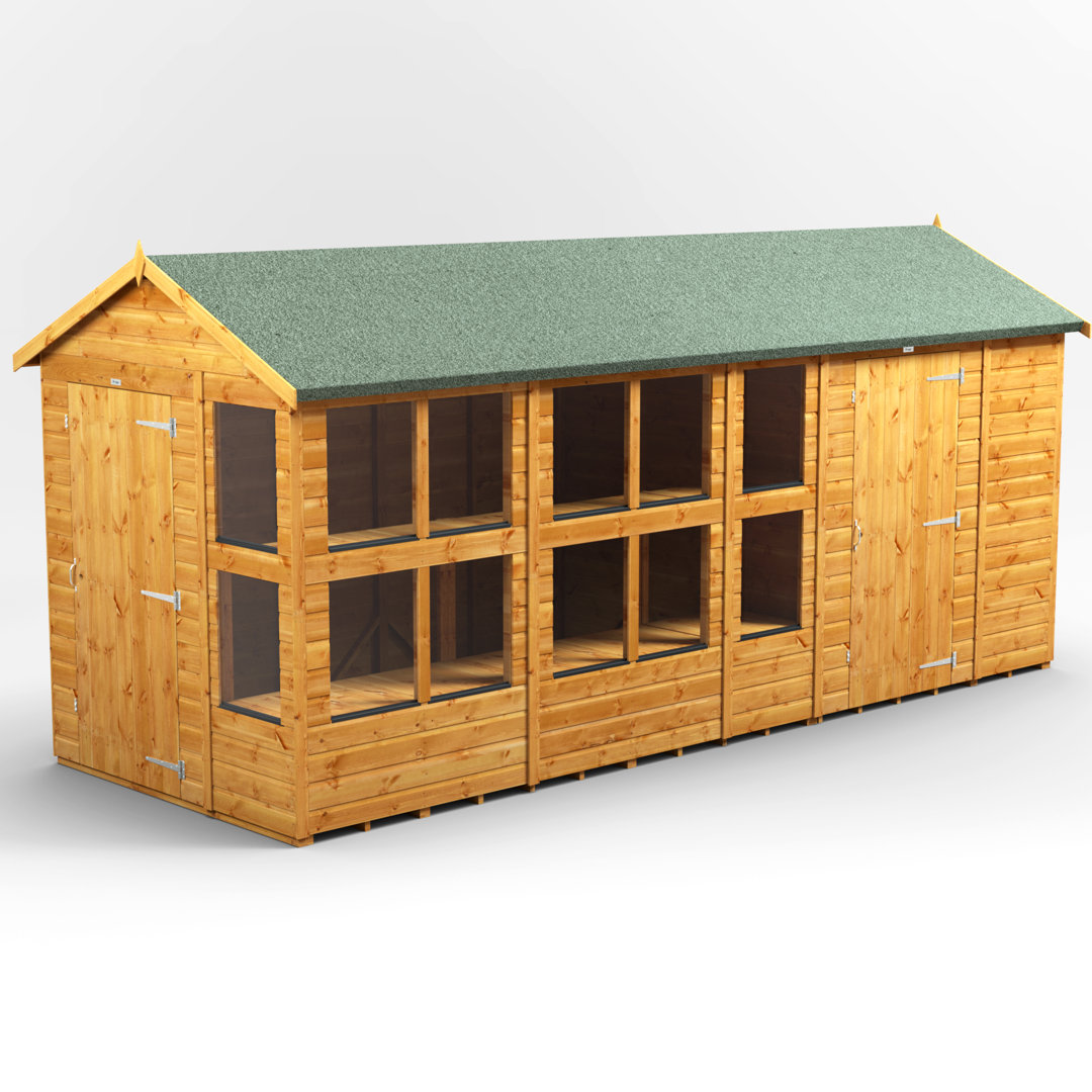 Power 16x6 Apex Potting Shed Combi - Brown - 6Ft Side Store - Timber - Toughened Glass - Image 2